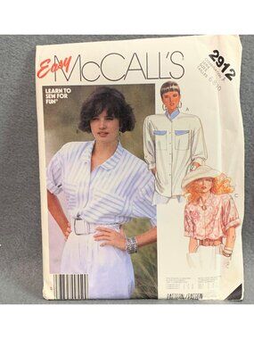 Vintage McCalls Easy Womens Blouse Sewing Pattern Size 6-8-10 2912 Uncut